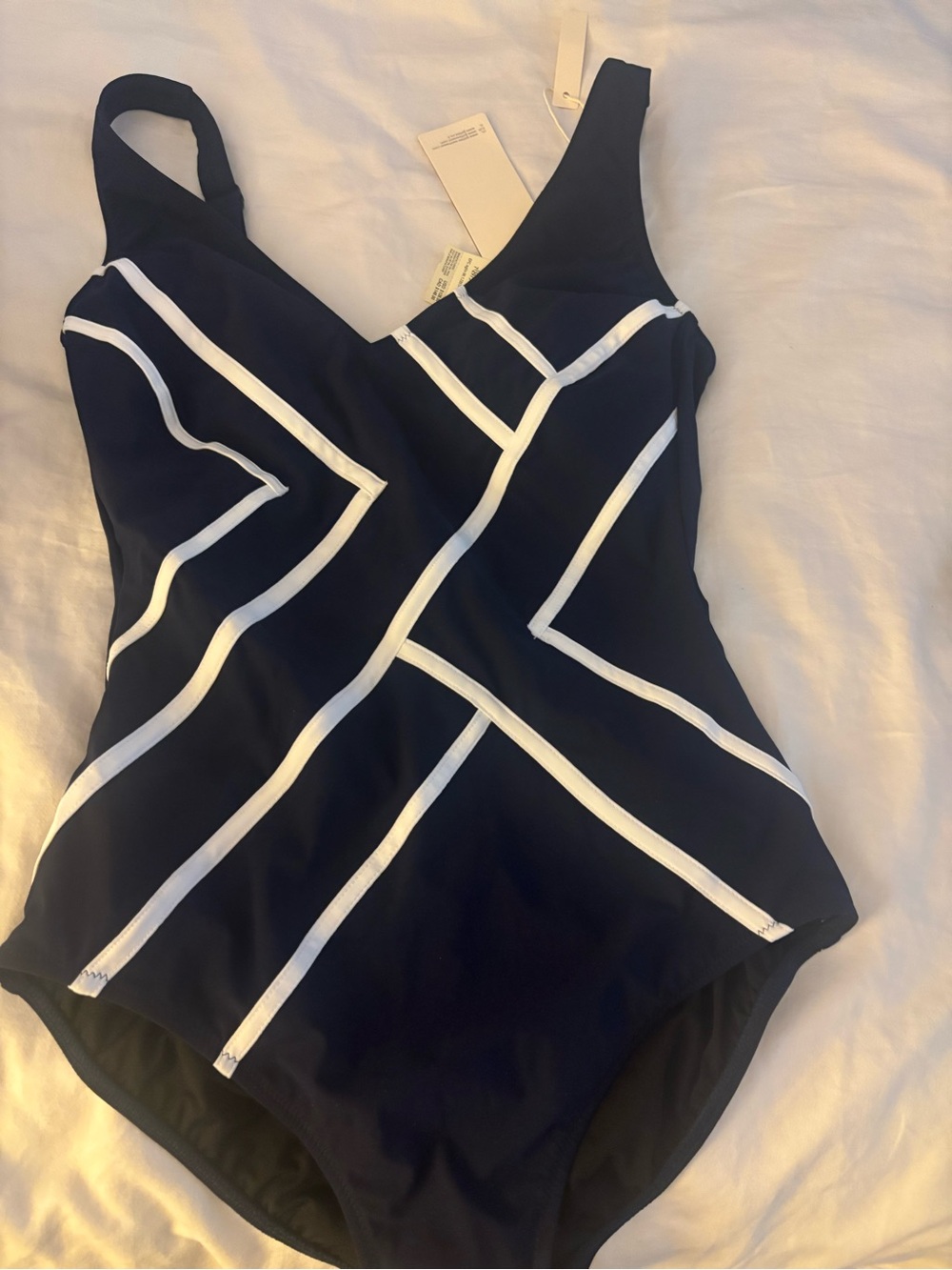 Gottex Navy One-Piece with White Piping Detail